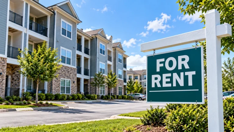 Apartment complex with a For Rent sign illustrating rental vacancy rates by state