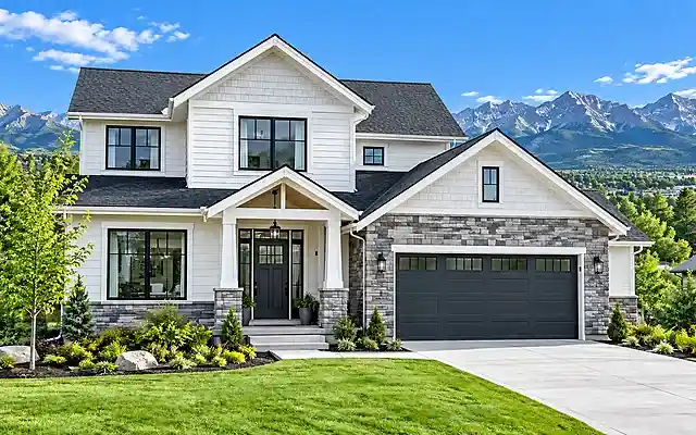 Modern two-story U.S. home illustrating an ]average home size by state